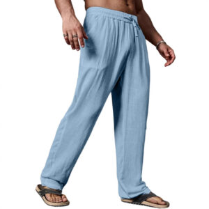 Pantalon d'été pour homme en coton et lin, respirant, ample et décontracté, coupe droite