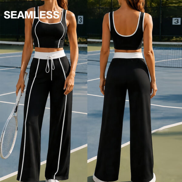 Nouvelle tenue de yoga transfrontalière pour femmes : brassière de sport à blocs de couleur, pantalon taille haute galbant les fesses, tenue de pilates