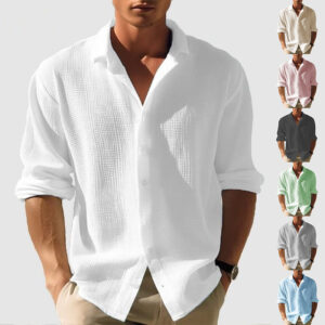 Chemise homme à col, manches longues, unie, à simple boutonnage – Vêtements tendance pour l'automne et le printemps